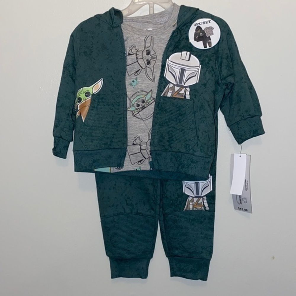 Star Wars The Mandalorian Baby Yoda 3‎ Piece Hoodie, Tee Shirt & Jogger Set NWT